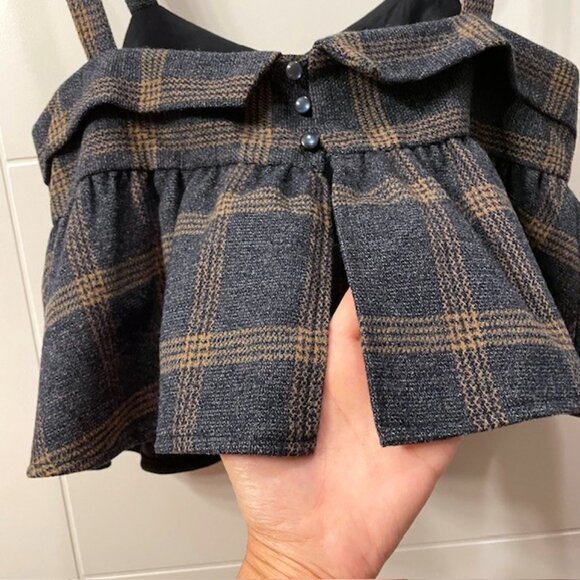 NWOT Hüming Plaid Babydoll Peplum Cropped Tank Top Dark Academia - Picture 8 of 12
